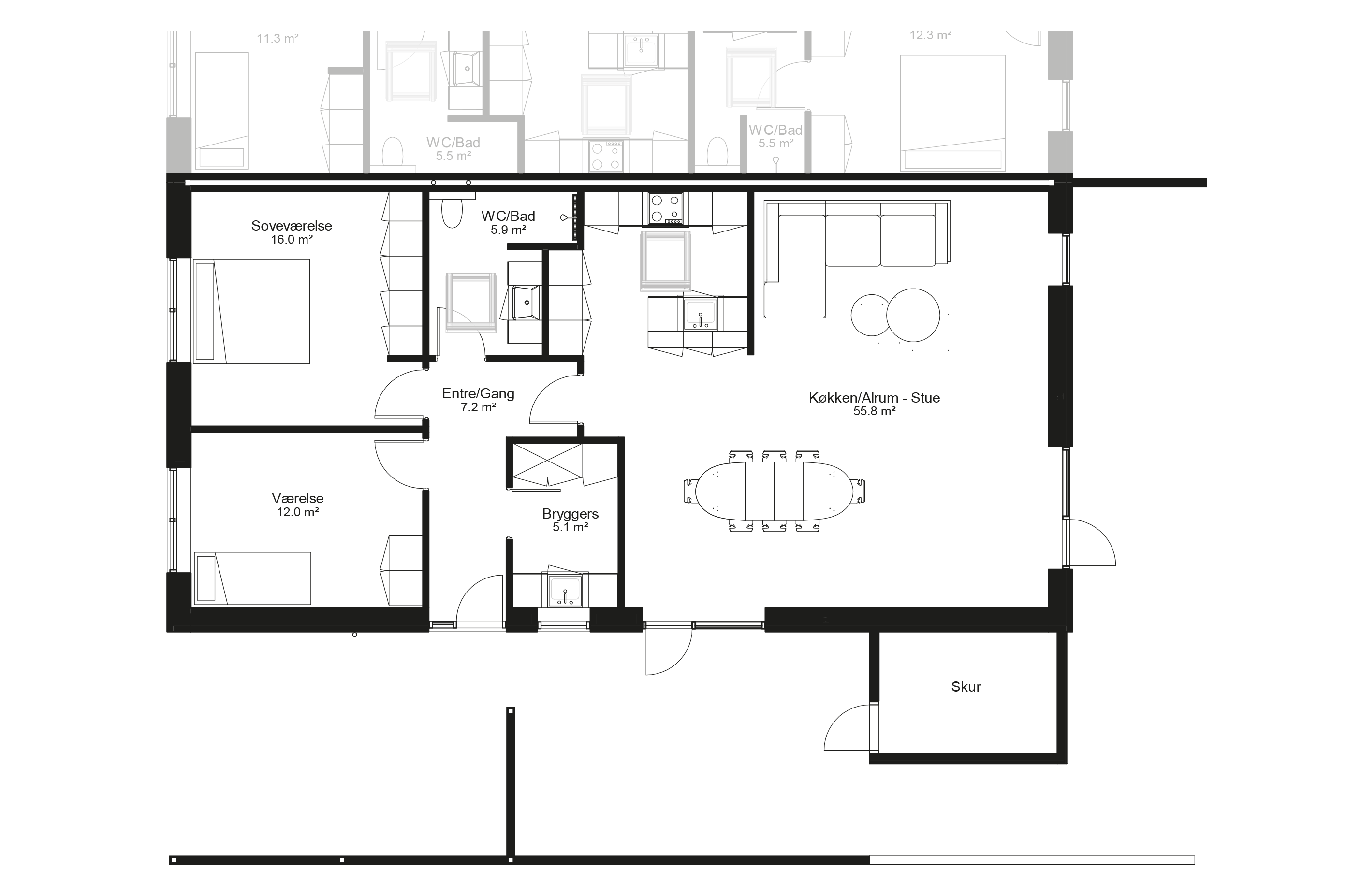 Planløsning type 120 m2